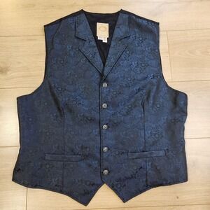 Wah Maker Vest Mens XL Blue Floral Western Frontier Cowboy Belted Made USA